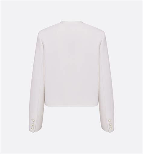 Cropped Jacket White Virgin Wool and Cotton Bouclé 